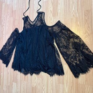 Black Lace Cold-Shoulder Women's Blouse